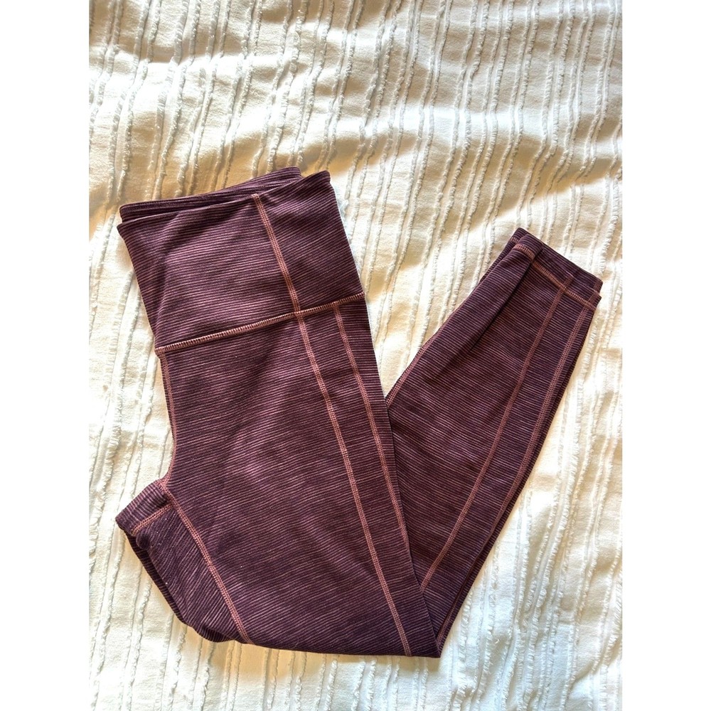 Athleta Power Up Burgundy Striped Leggings Size M Athleta Power Up Burgundy Striped Leggings Size M