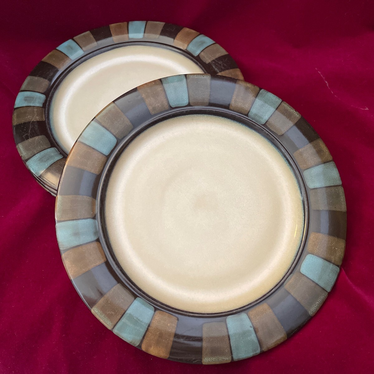 Set/4 PFALTZGRAFF ~CAYMAN~ 10 3/4” Round DINNER PLATE; Brown Blue