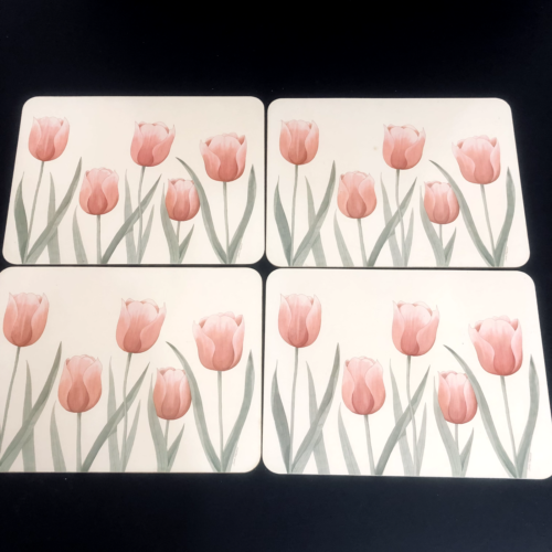 Vintage Placemats 1990's Pink Tulips Cork Set Of Four Lincoln Wakefield - Photo 1/5