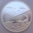 1 oz. 2023 UFO'S Over DINOSAURS T-Rex alien round .999 fine silver