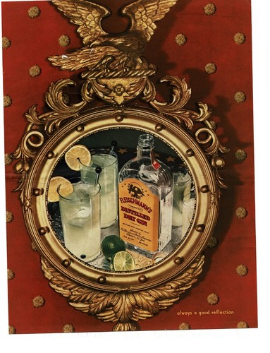 1939 Fleischmann's Distilled Dry Gin reflection in mirror Vintage Print Ad