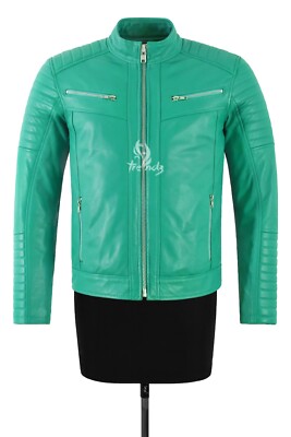 RACER Men's Quilted Biker Leather Jacket Moto Classic Retro Style Fashion Jacket