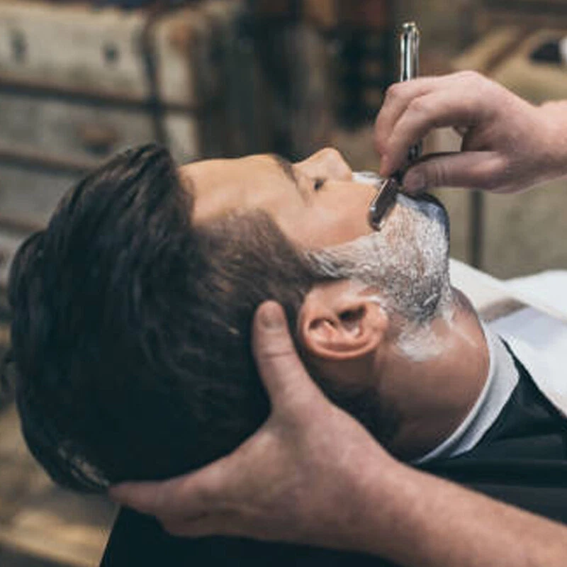 rasoio a mano libera da barba in acciaio inox mezza lama nero argento mezze lame - Immagine 4 di 4