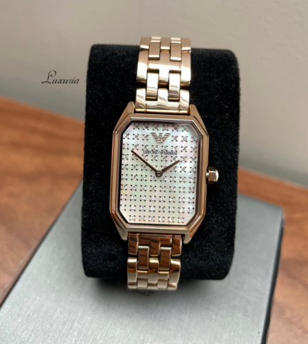 Emporio Armani Ladies Rose Gold Tone Bracelet & Crystal Paved Dial Watch AR11389 - Afbeelding 1 van 6