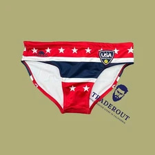 Turbo mens Red Navy blue USA Water Polo Swim Brief swimwear size 32 34 36 38