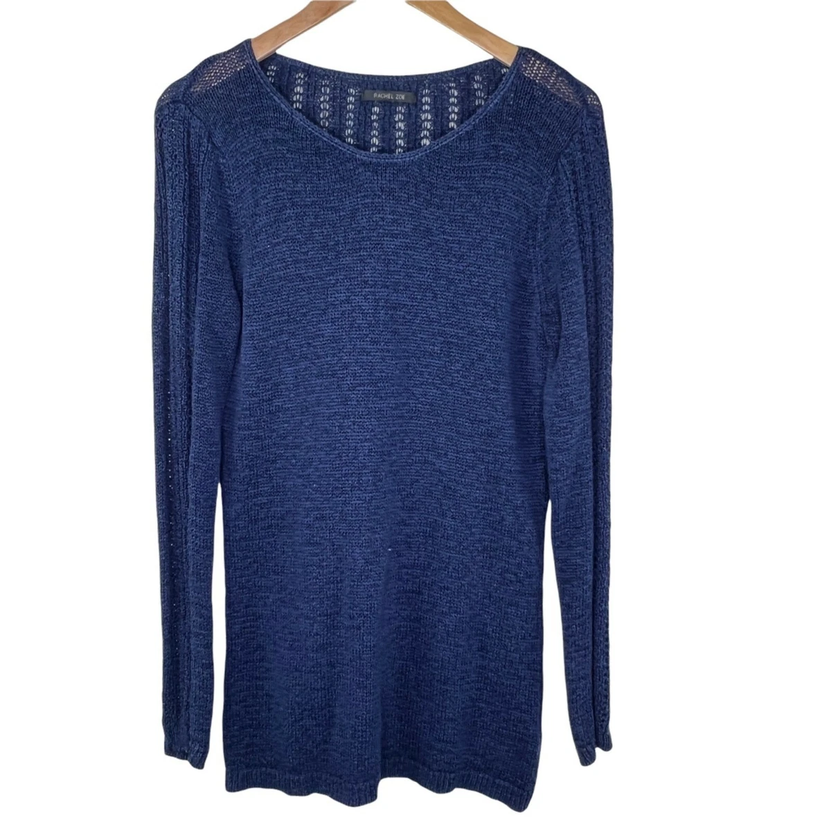 Rachel Zoe Karla Knit Long Sleeve Pullover Sweater Navy Cotton