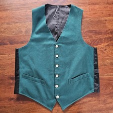 Men's Small Tweed Vest Green w Black lining