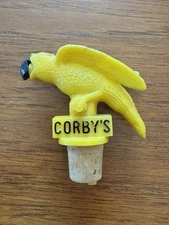 Corby's Parrot stopper/topper/pourer vintage NICE WORKS Yellow Whiskey Rum Bird