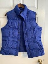Lands End Goose Down Feather Puffer Vest Lightweight Blue L 14-16 Snap Front
