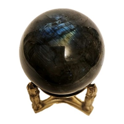 Labradorite Polished Mineral Crystal Stone Iridescent Sphere Ball Orb Brass Stan