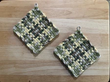 Handmade 2 Beautiful Multicolor Cotton Woven Potholders Trivets 5 Colors Gift