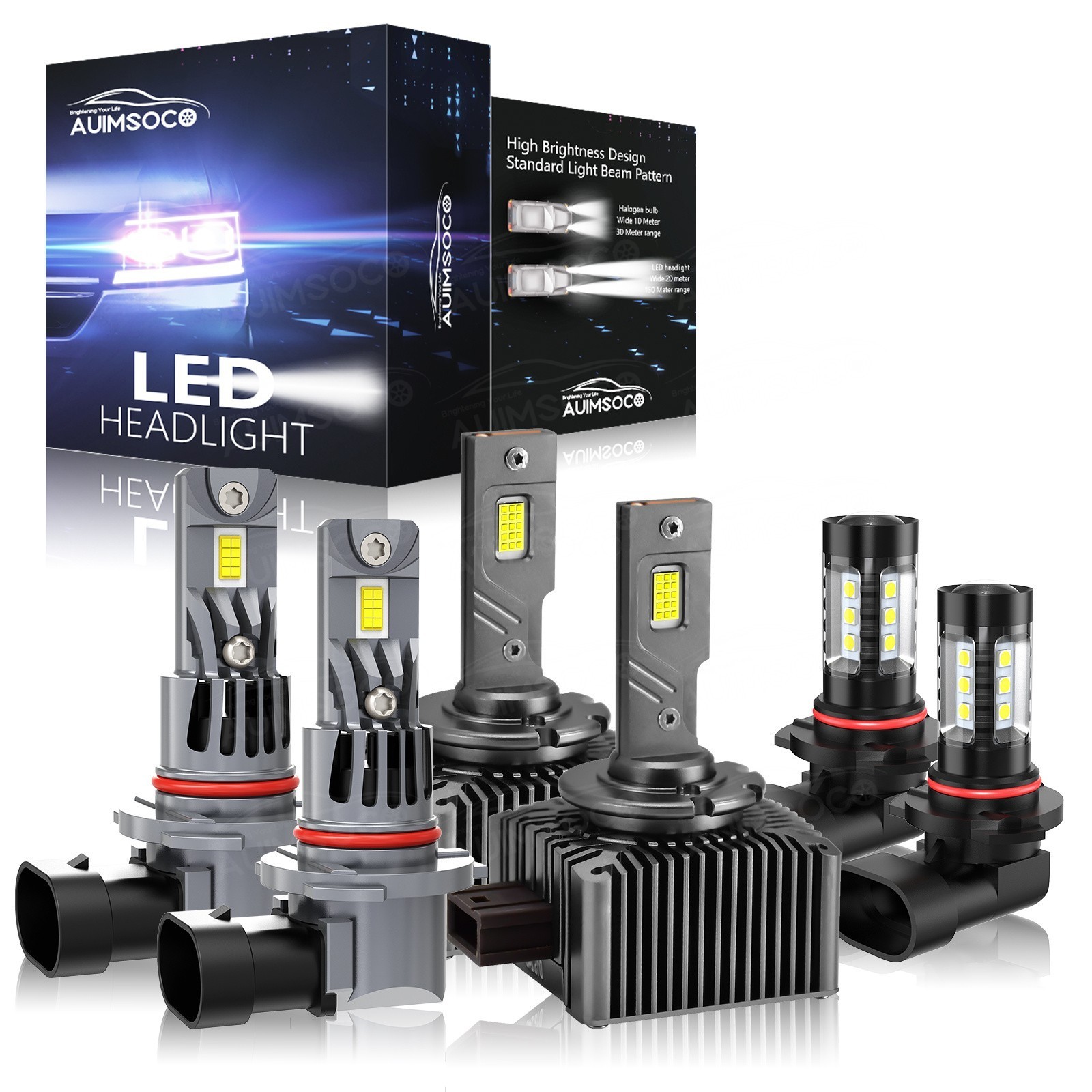 9005 D1S H10 LED Headlight Kit Bulbs High Low Beam Combo Fog Light Super Bright
