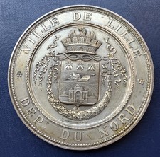 RARE Monumental France Lille Silvered Copper Medallion A.Bureau 570g 115mm.descr