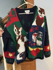 Alexandra bartlet eagle’s eye vintage paint cat knit cardigan sweater rare M 90s