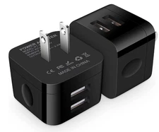 2 Pack Flat USB Wall Charger Block, Low Profile Right Angle Plug Adapter