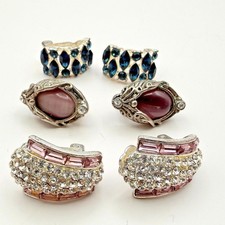 Vintage 90s Silver Tone Glass Rhinestone Earrings Set Women's Fashion Jewelry
