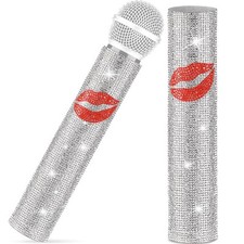 Rhinestones Microphone Cover, Red Lips Glitter Decor Cover Sleeve for Silver