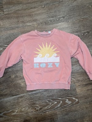 Roxy Girls Sweatshirt Medium 8/10 Pink Sun Wave Graphic Crewneck Pullover