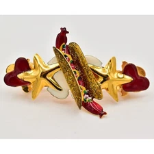 Lunch At The Ritz Vintage Hair Clip Barrette Hot Dog Gold France Signed BinBA