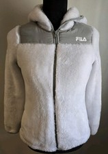 FILA Size XL 16 Girls White Full Zip Hi-Pile With Hood Athletic Jacket