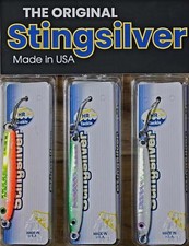 (Ct of 3) HR Tackle Silverside StingSilver Jigging Spoon Mustad 3X Inline Hook