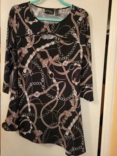 Attitudes by Renee Tunic Top Womens S/M Chain Boho Stretch Black/Brown