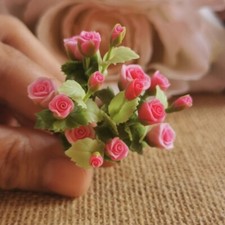 Miniature Dollhouse Pink Color Rose 5 Bunches Artificial Flower Bouquet Decor