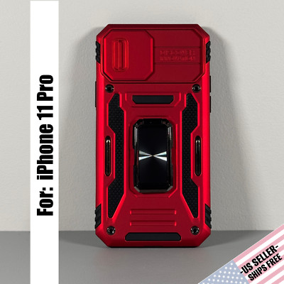 Case designed for iPhone 11 PRO: Rugged Red | Camera Cover | Magnetic Ring Stand