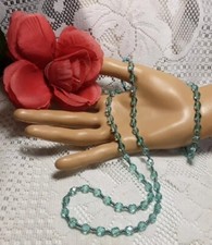 Necklace Bracelet Silver Tone Blue Small Clear Faceted Seed Bead Set Matching