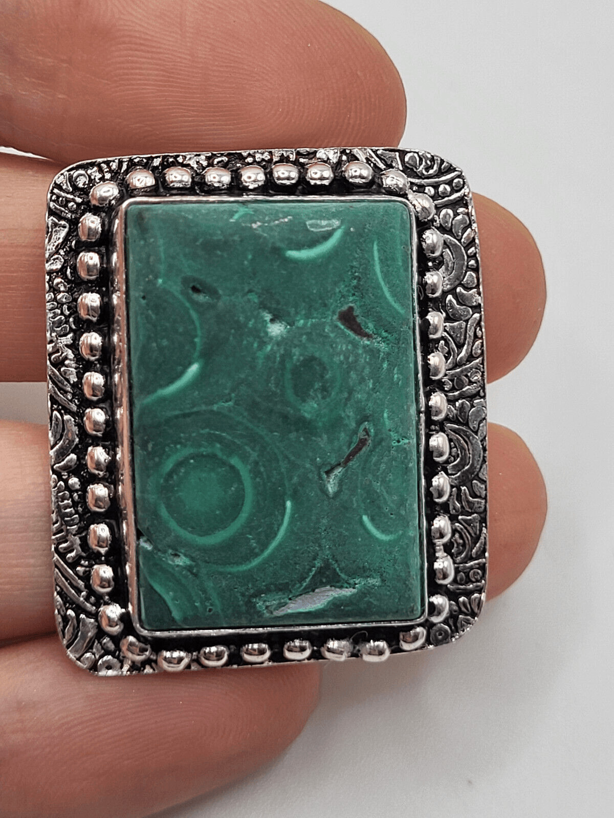 Bohemian Rectangular Malachite Chunky Ring sz 11 - image 2