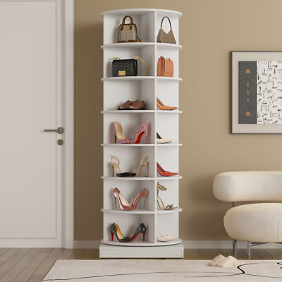 7Tier Round Rotating Shoe Rack Tower Shoe Display Revolving Shoe Organizer White