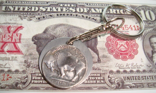 USA Buffalo-Indian Head Nickel .05 Aluminum Disk Charm w/Swivel Key Chain/Ring - Picture 1 of 5