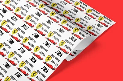 GIFT WRAP 4U Ferrari F1 Personalised Wrapping Paper – Custom Name Gift Wrap for Car Lovers