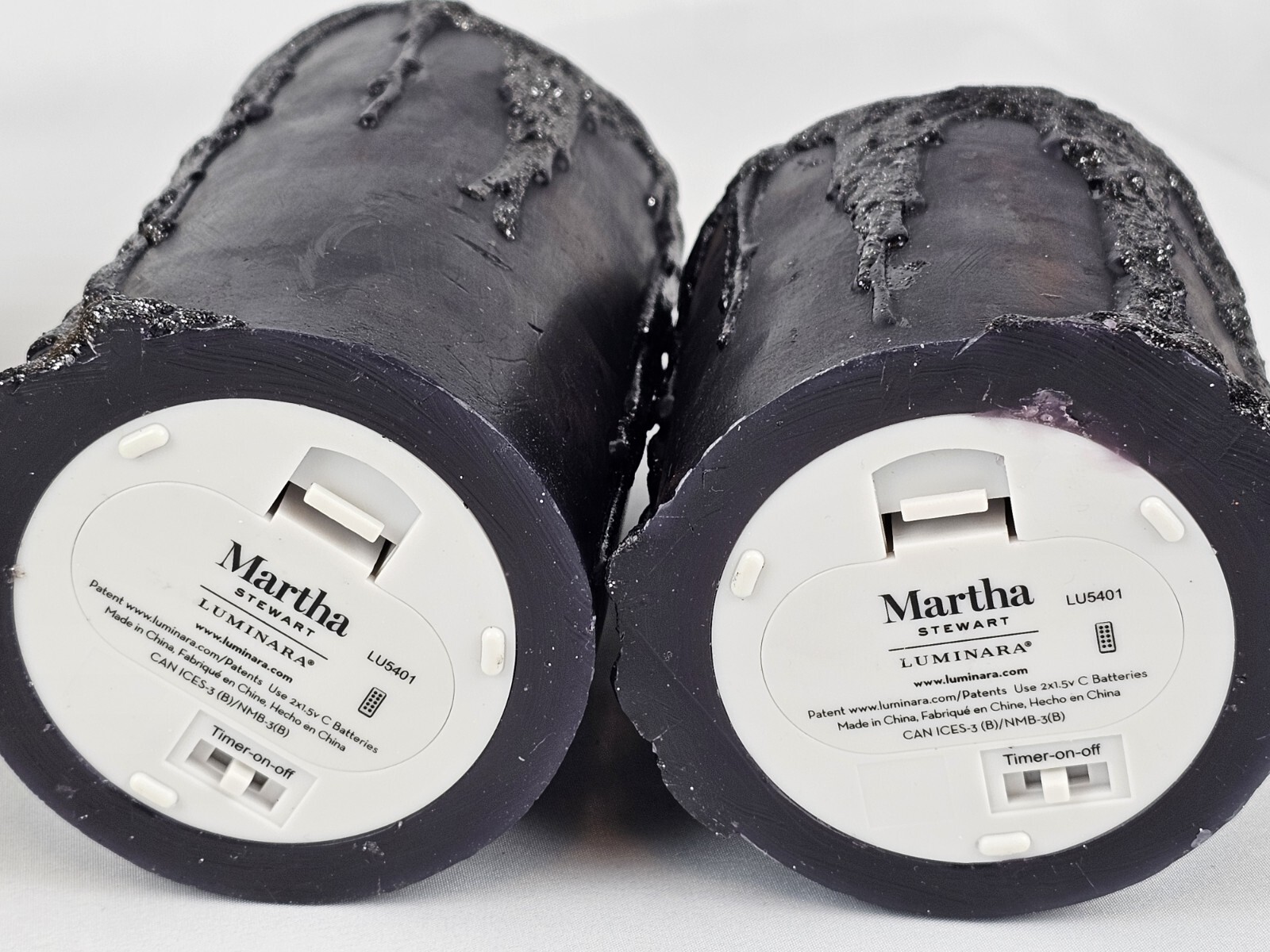 New 2 LUMINARA Martha Stewart Flameless Pillar Candles Glitter Wax