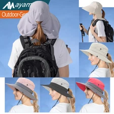 Women's Summer Bucket Hat Boonie Ponytail Wide Brim Sun UV Protection Travel Cap