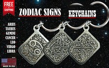 Zodiac Signs Keychain, Horoscope, Astrological Signs, Key Ring, Fob Made in USA