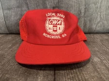 Vintage CWA Local 3263 Hat - Red Adjustable Cap Trucker SnapBack Union Made