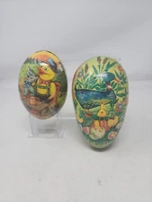 2 Vintage German Paper Papier Mache Eggs Boxes Easter Rabbits Chicks Ducks