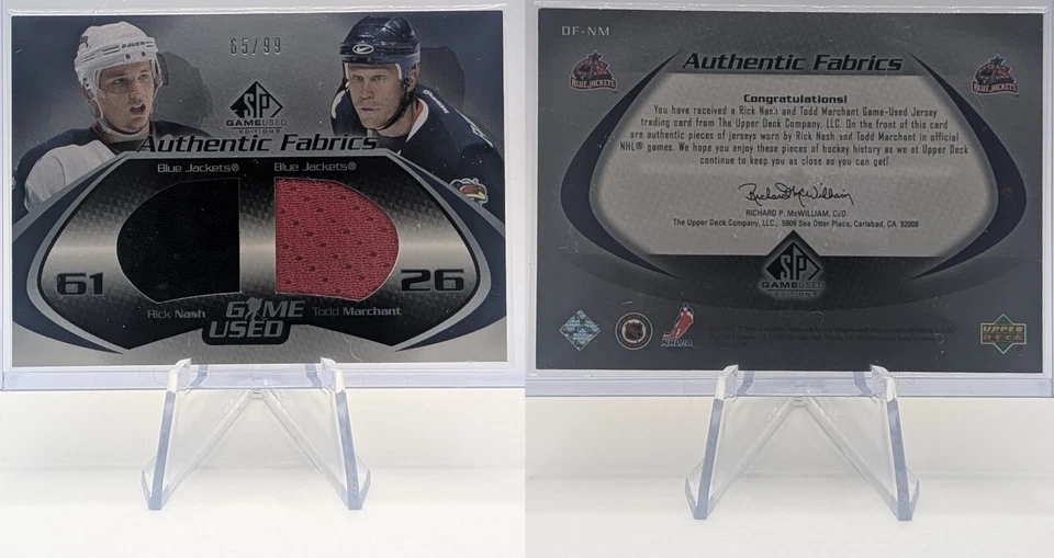 RICK NASH TODD MARCHANT DUAL JERSEY #DF-NM /99 SP GAME USED BLUE JACKETS NHL - Image 2 of 3