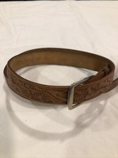 Women  s Brown Leather Belt Tooled Cowgirl Hippie