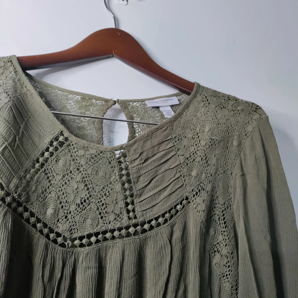 Blusa Liz Lange Mujer XXL/TTG Oliva Ojales Rayón Botón Cuello Fluida Boho Informal Foto 2 de 4