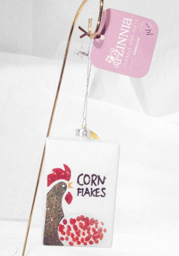 CORN FLAKES Kellogg’s Like White Glass Cereal Box Christmas Ornament