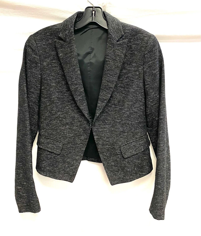 THEORY 2pc Black White Mélange Tweed Pencil Skirt Blazer Suit Coat Jacket SET 6 - Image 3 of 4