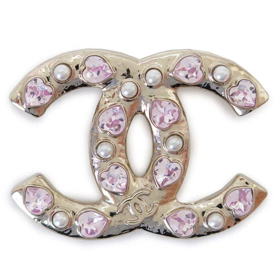 Chanel Brooch Pin Jewelry Pink Heart Rhinestone Pearl Authentic With Brand  Box