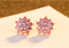 2Ct Lab Created Sapphire Push Back Flower Stud Earrings 14K Rose Gold Finish
