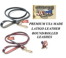PREMIUM USA MADE LATIGO Heavy Duty ROLLED ROUND LEATHER BRASS DOG 4ft LEASH Lead