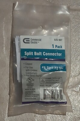 Commercial Electric Copper Split Bolt Connector, #6 Str - #2 Str, 1 PC