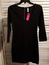 Xhilaration Womens Dress Size Medium Black Scoop Neck Junior Zipper Long Sleeve