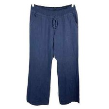 Love Tree Pants Womens Sz M Blue Pull On Stretch Drawstring Straight Leg Linen