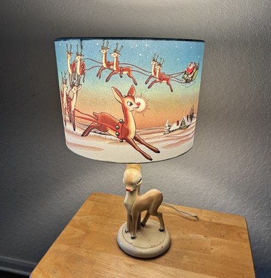 Vintage RLM Montgomery Ward 1940s Rudolph Red Nosed Reindeer Lamp w/ Shade